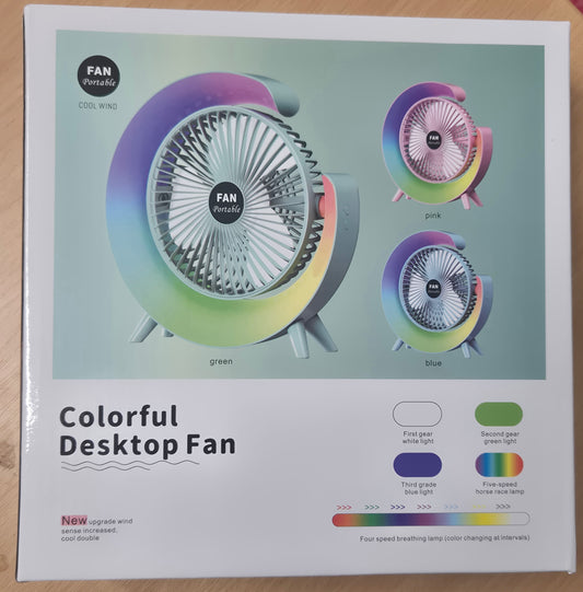 Colourful LED Light Up Desktop Fan Colour Changing 4 Speed