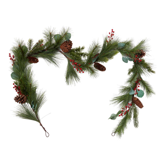 Green Red Berries & Pinecones Garland 1.8m