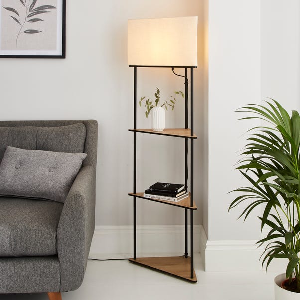 Element Sunds Corner Shelved Floor Lamp Light Wood Dunelm