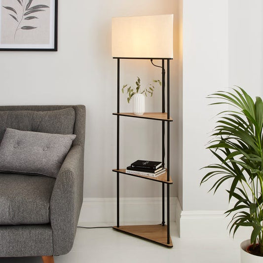 Element Sunds Corner Shelved Floor Lamp Light Wood Dunelm