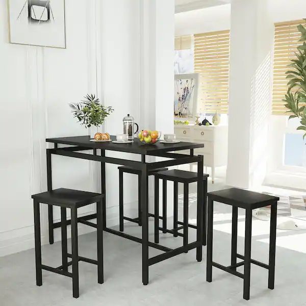 ZYMEN 120 * 60 * 89cm 5 Piece Dining Table Set Dining Set for 4 Wooden Table and 4 Stools *see description