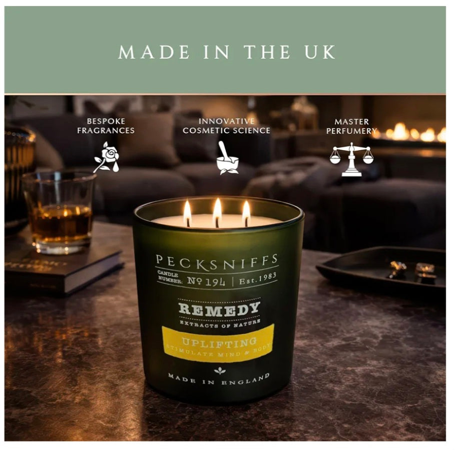Pecksniff’s XL Aromatherapy Uplifting Candle 3 Wick 18.16 oz/515 g, Citrus Green Tea Fragrance, Grapefruit Lemon Notes
