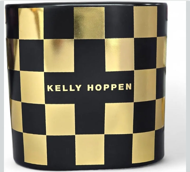 M&S 2 Wick Luxury Scented Candle Christmas Joy with Kelly Hoppen, Large, Black and Gold Checkered Design, Mulled Spices, Pine and Cedarwood Fragrance