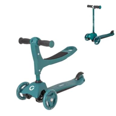 EVO 3-in-1 Green Cruiser Scooter for Kids Ages 1–7 | Adjustable Handlebar Ride-On with Removable Seat | Toddler to 3-Wheel Push Scooter