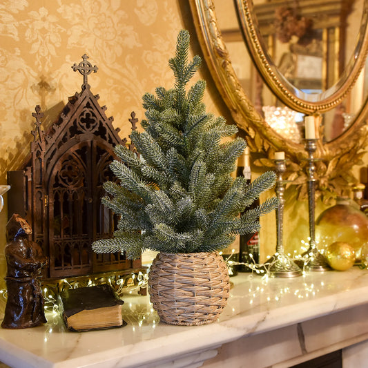 1.6ft Green Full Artificial Christmas tree with rattan pot