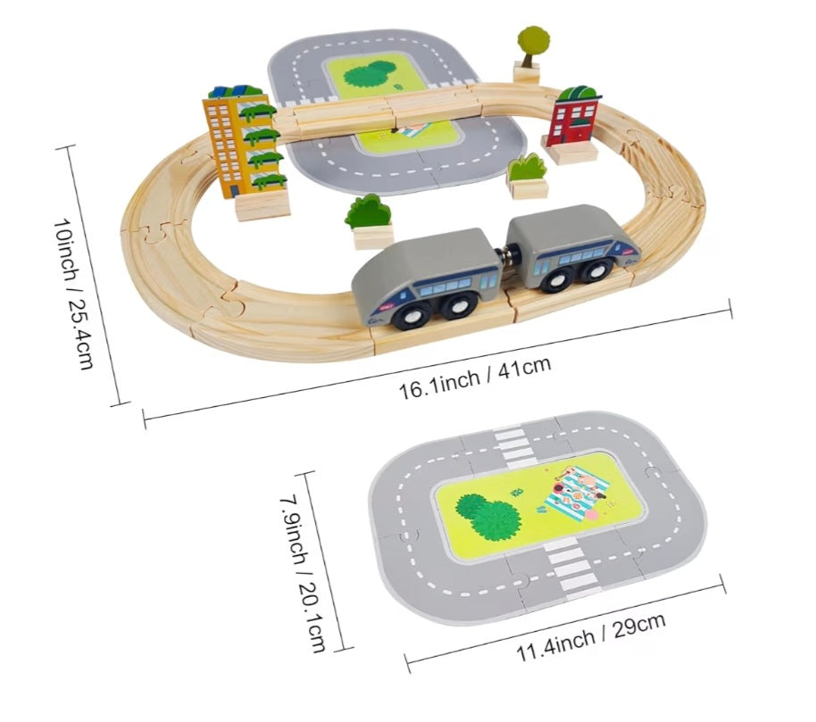 My First Magnetic Wooden Train Set, 30-Piece Toy Train Set with Wooden Train Track, Montessori Educational Magnetic Toys