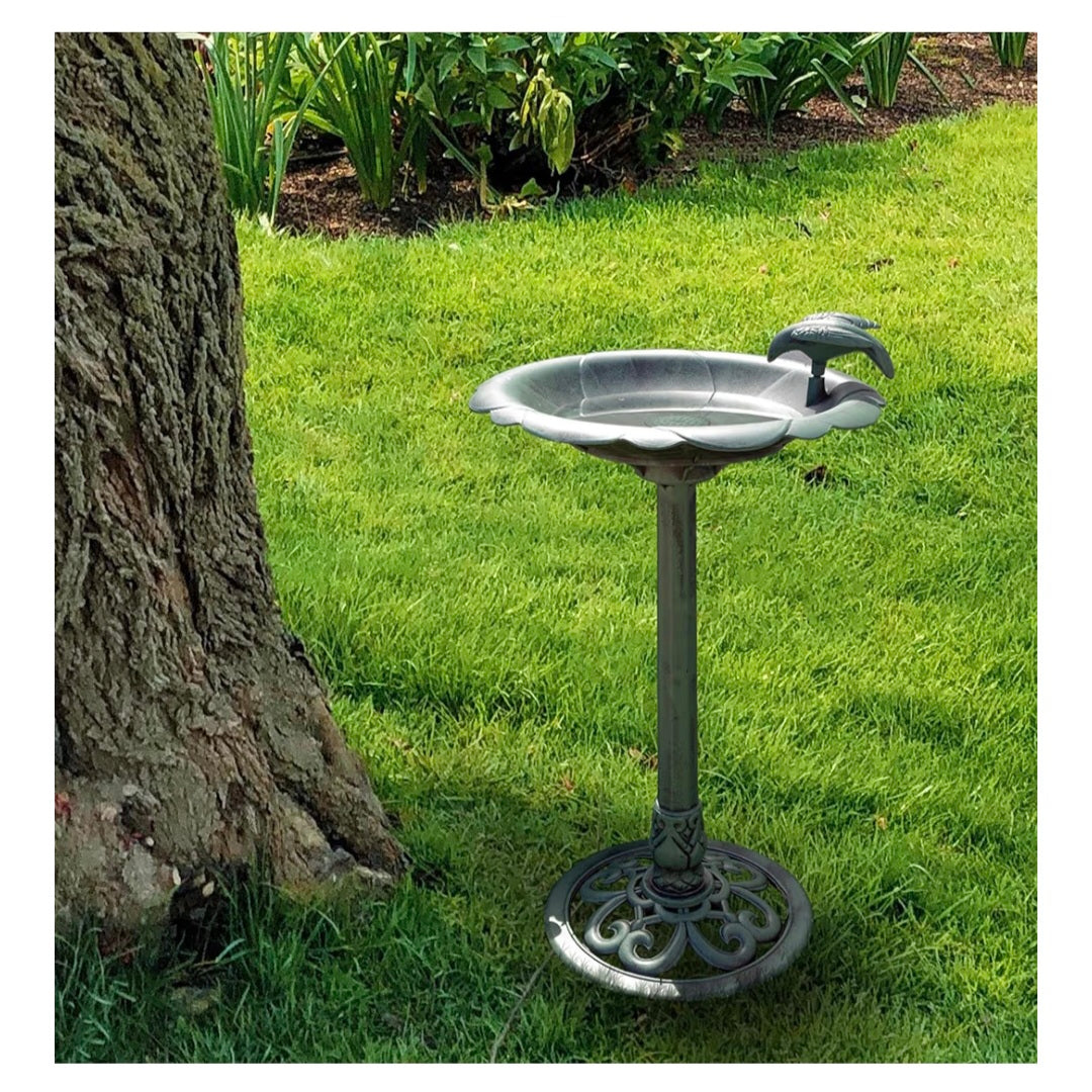 Alpine TEC114 Corporation 79 cm Tall Outdoor Antique Flower Birdbath with Bird Decoration Yard Statue, Green