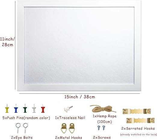 White Bulletin Board Cork Boards with Felt, Display Pin Board Vision Board for Walls, Jewelry, Notes, Collection, Photos, Office, Wood Framed(White) & Felt(White)