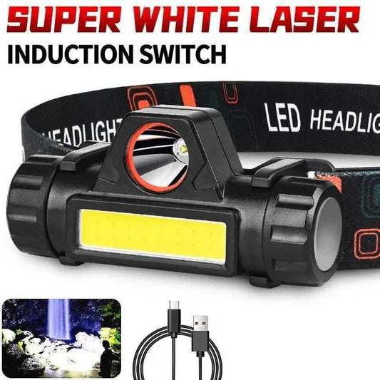 Head Torch with Super White Laser & Induction Switch, Battery & USB