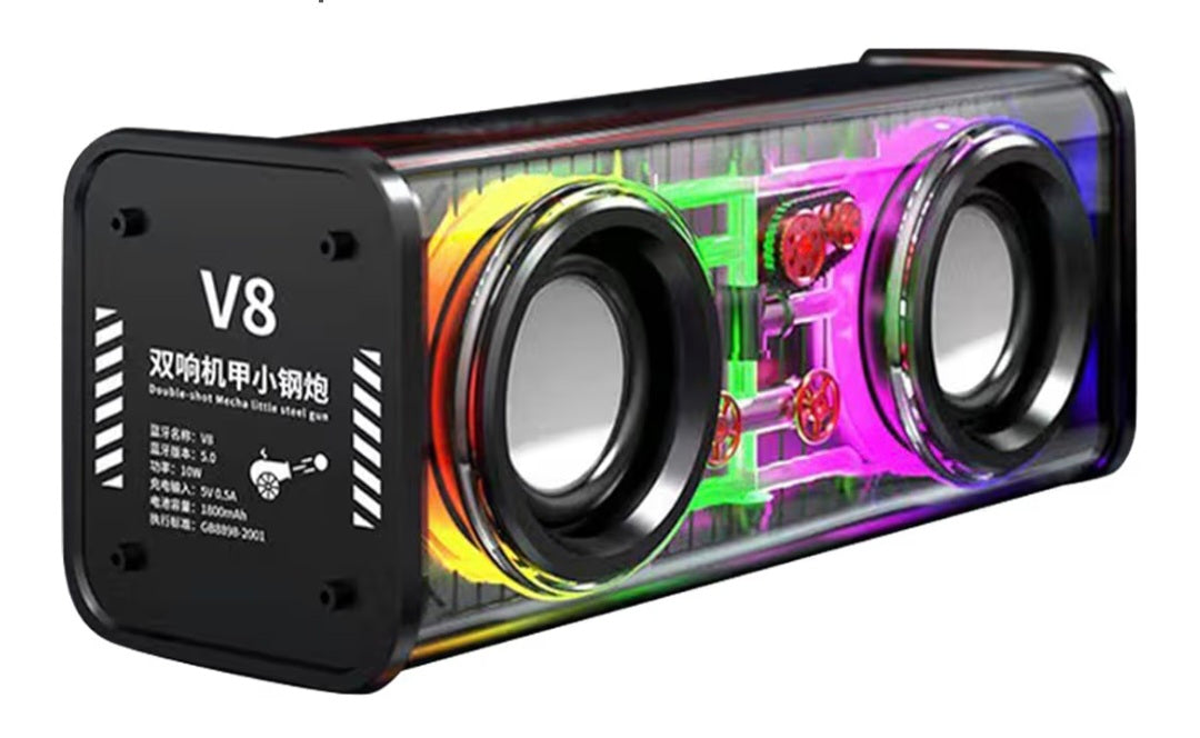 Bluetooth Speakers Transparent RGB Light Wireless Outdoor Sports Bluetooth Audio Subwoofer Speaker-Black