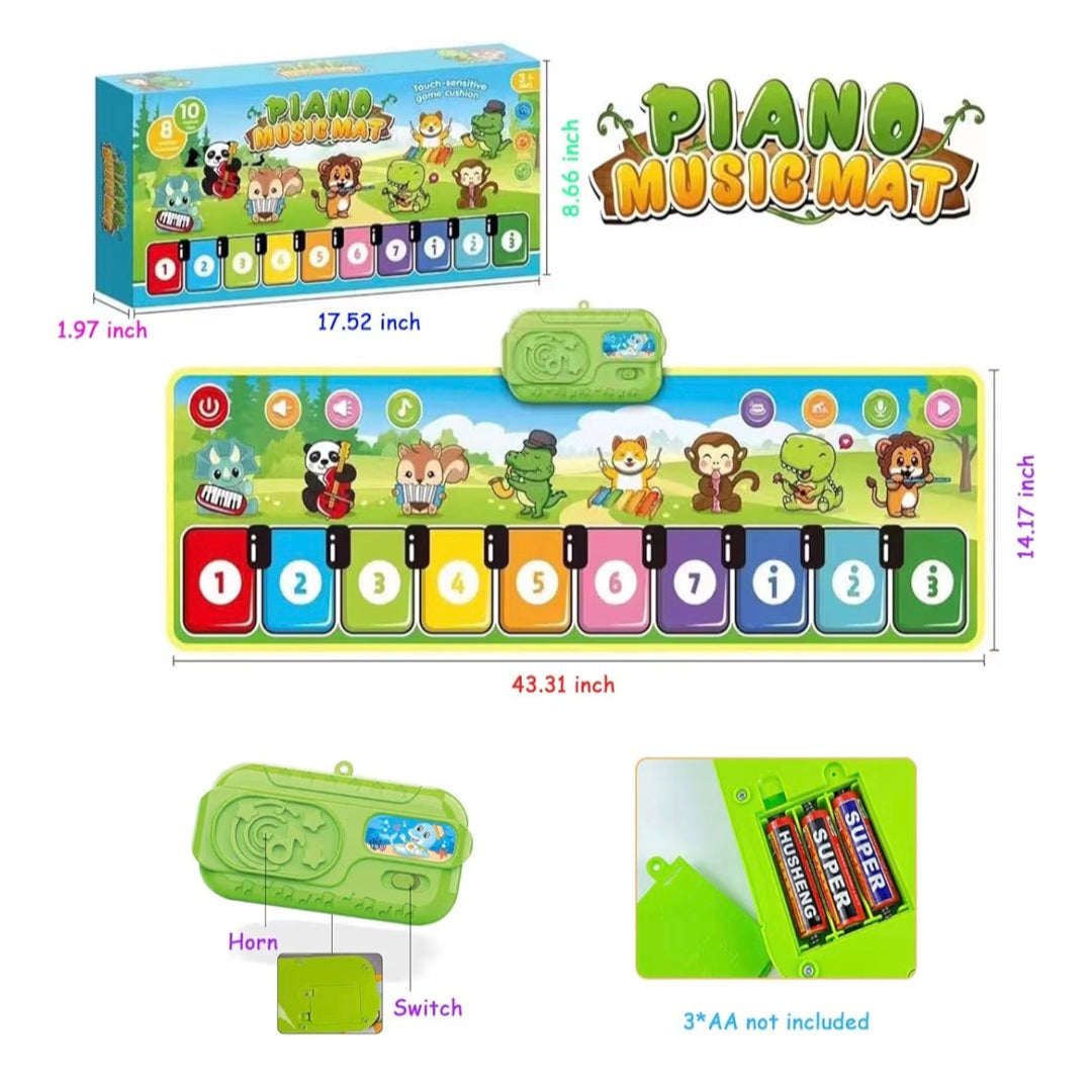 Kids Piano Mat Toys for 1-3+ Years Old Music Dance Mat with 10 Piano Keyboard 19 Sounds & Recording Function Musical