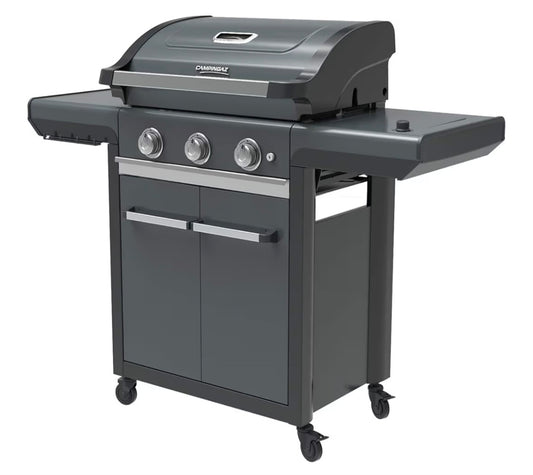 Campingaz Gas BBQ 3 Series Premium S, Barbecue Gas Grill with 3 Stainless Steel Burners 10.2 kW, Side Burner, Lid, Thermometer, Insta Clean Aqua, Culinary Modular System, Outdoor Kitchen