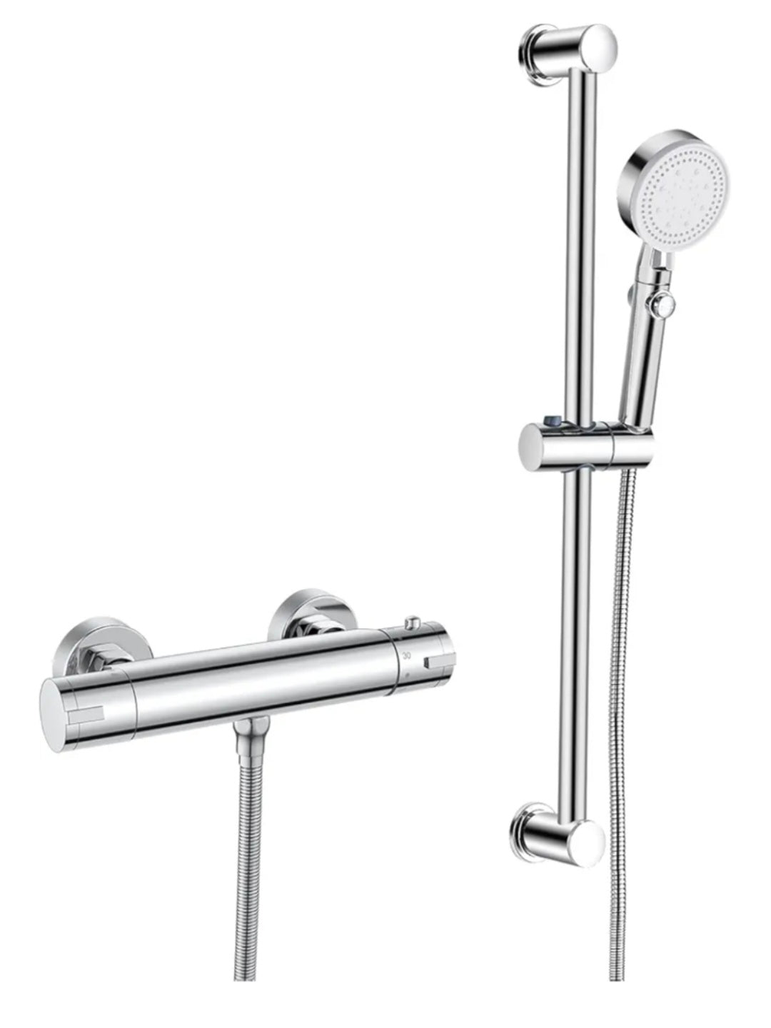 Bevankly Wall Mounted Thermostatic Shower Set, Exposed Thermostatic Shower Mixer, Adjustable Riser Kit, Hand Shower, Hose - Anti-Scald, Chrome