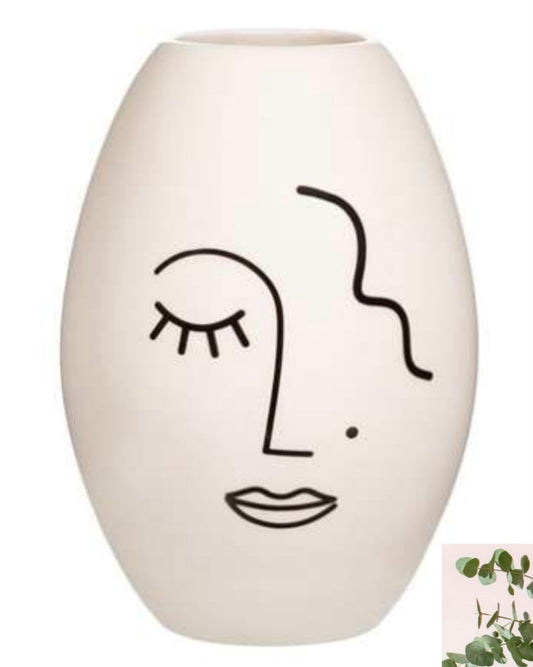 Abstract Face White Large Vase