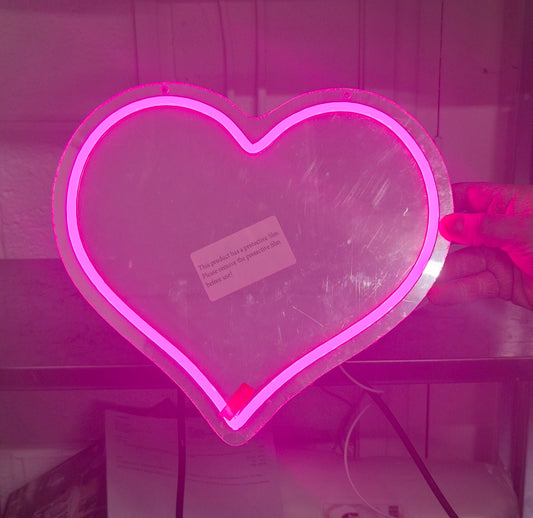 Neon Light Up Pink Heart Mirror