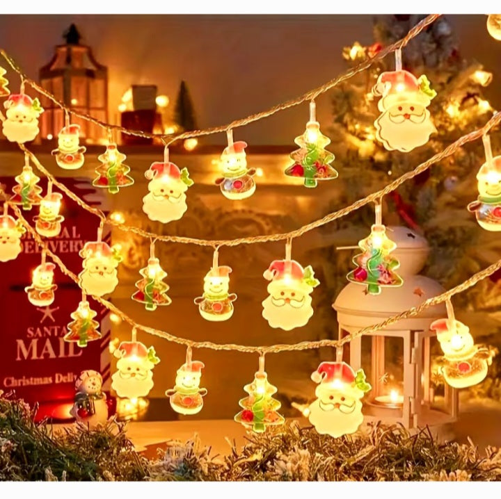 1pc 1.5/3M Christmas Decor Led Lights String, Christmas Classic Santa & Snowman Design Light, Battery Operated, Christmas Indoor Wall & Room Decorations, Christmas Tree Decorations, No Battery Included