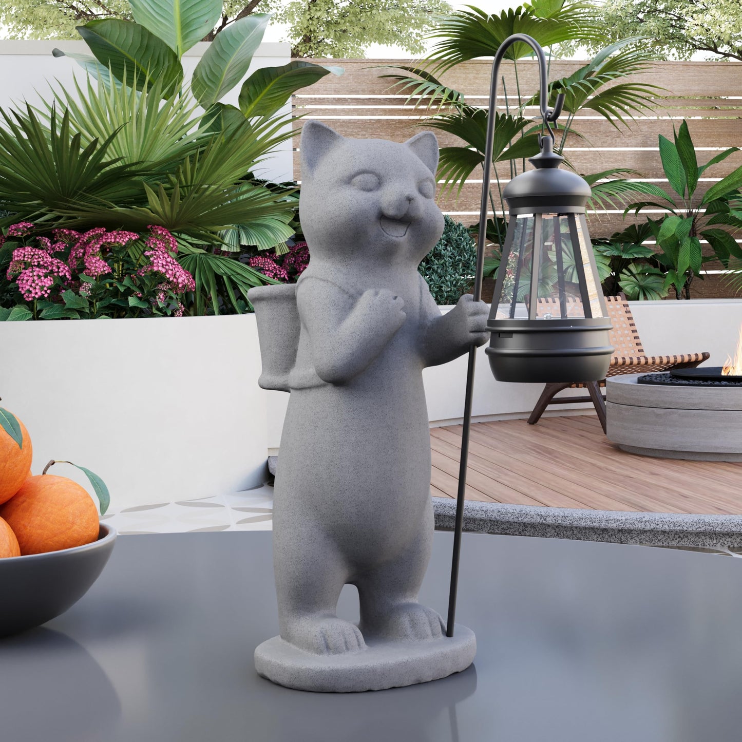 Solar Cat Garden Statue Light, 10 Inch Resin Waterproof Outdoor Figurine