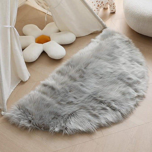 Ultra Soft Grey Semi-Circular Plush Rug 60x120 cm - Non-Slip