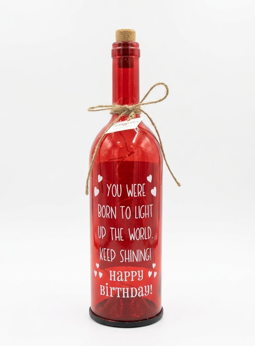 LED Glass Starlight Bottle, Quote - 'You Were Born To Light Up The World. Keep Shining! Happy Birthday'