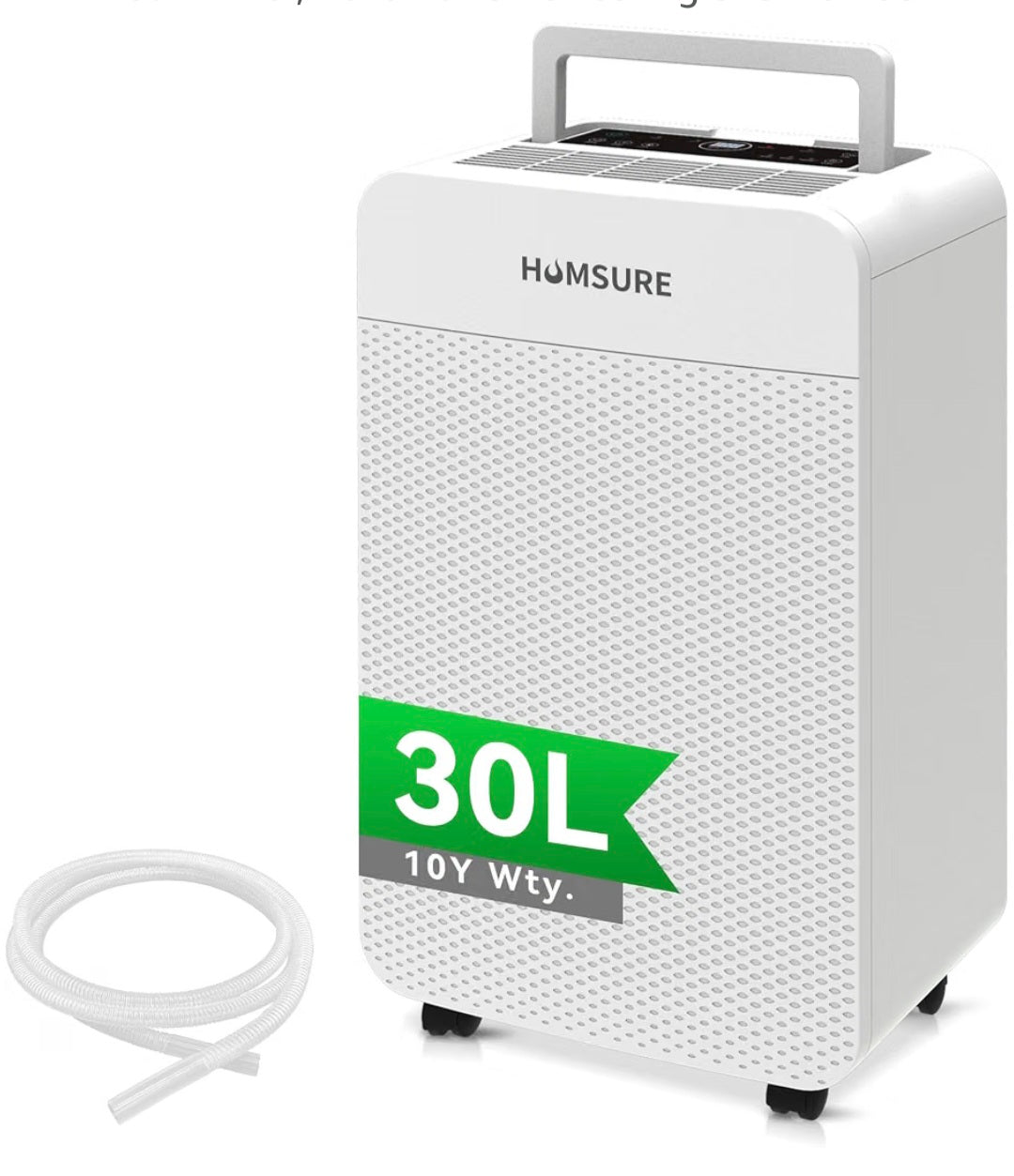 HUMSURE Dehumidifier For Basements, 30L/Day Large Dehumidifier with Drainage Hose, 5.3L Water Tank, 24 Hour Timer, Automatic Defrosting & Child Lock