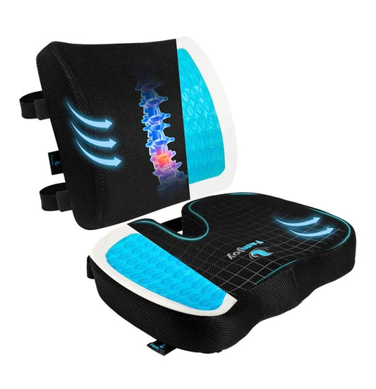 Famjoy Premium Gel Memory Foam Seat & Back Cushion – Lumbar & Coccyx Support for Office, Car & Gaming Chair – Ultimate Comfort & Posture Relief