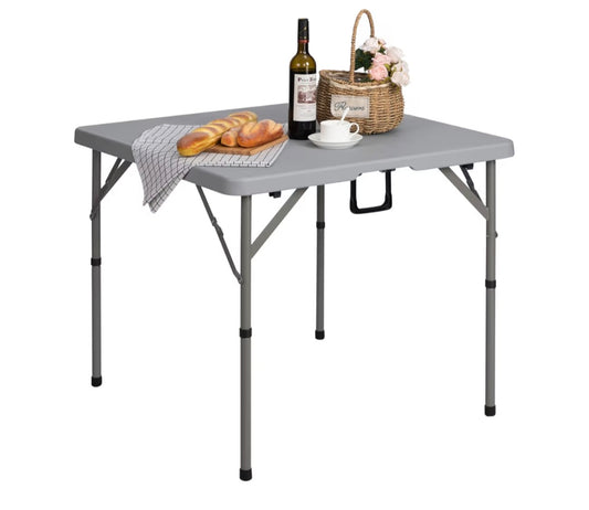 HollyHOME Square Folding Table 2.8FT/87cm Garden Table Foldable Dining Table for Camping Picnic Balcony Portable Plastic Trestle Table for Party BBQ Catering Kitchen Outdoor Indoor, Grey