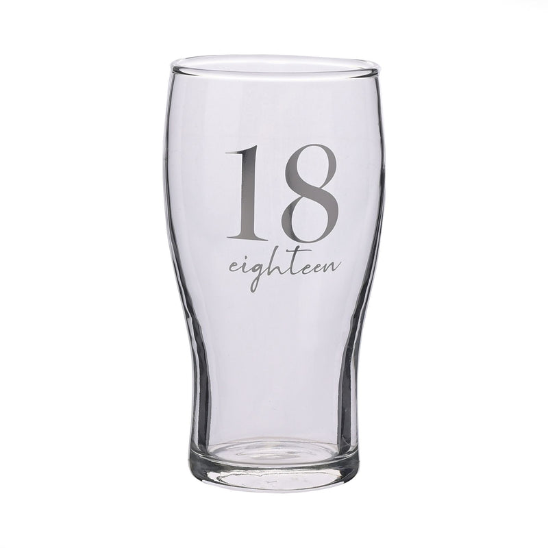 18 Eighteen Pint Glass In Luxury Gift Box For 18th Birthday