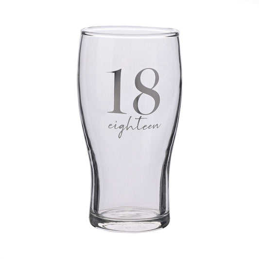 18 Eighteen Pint Glass In Luxury Gift Box For 18th Birthday