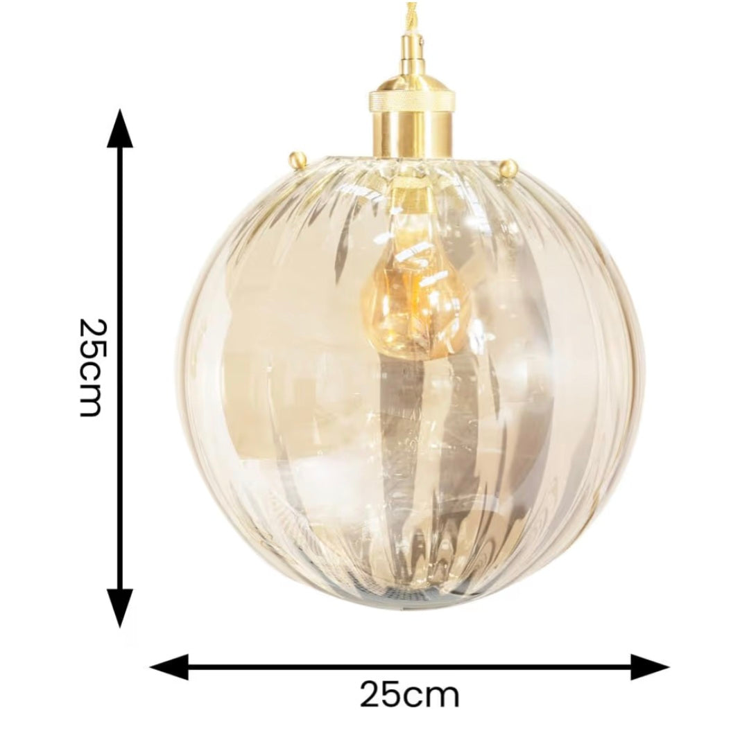 Amber Tinted Ribbed Glass Globe Easy Fit Ceiling Light Shade | Lamp Shades, Home Décor & Improvement Essential | 25cm