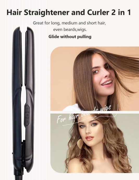 Dual Voltage Ceramic Hair Straightener & Curler 2-in-1, Fast Heating, LCD Display, Adjustable Temp 160℃-230℃