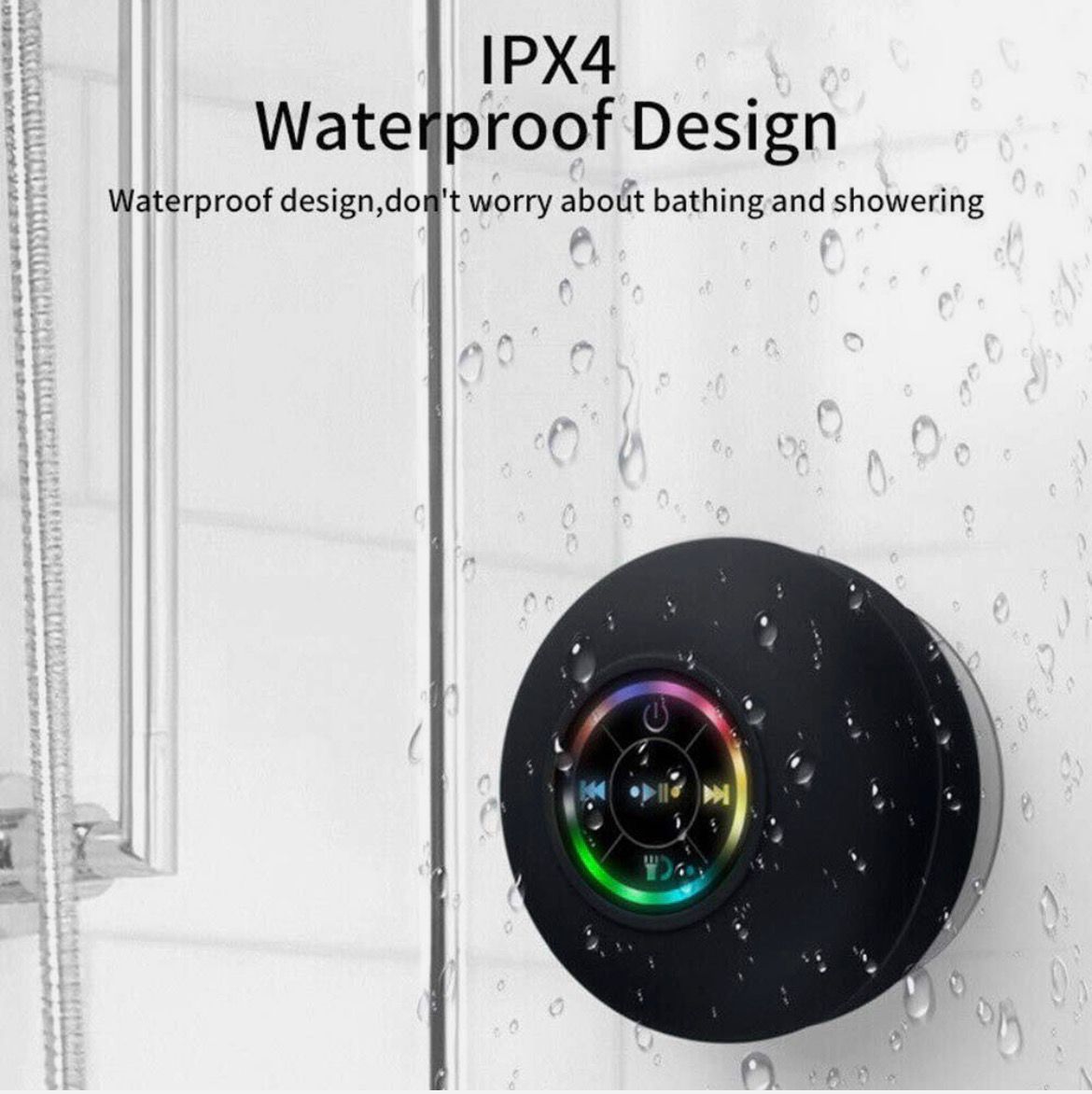 Bluetooth Waterproof Sucker Speaker with Built-in Mic & LED Light