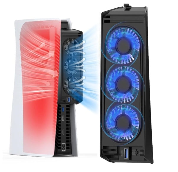 Cooling Fan for PS5 QYCHHJ Cooler Fan for PS5 Accessories with LED Light and 3.0 USB Ports Fan Cooling Fan Compatible with PS5 host digital version or CD version,Not for Ps5 slim/PS5 Pro