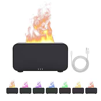 Flame Fire Diffuser Humidifier, 120ml Essential Oil Diffusers, Cool Mist Humidifier Auto Shut Off, Small Diffuser with 7 Colour Changing Flame
