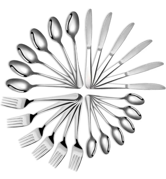 24-Piece Stainless Steel Cutlery - Cutlery Set for 6 People Kitchen Utensils Set - Dishwasher Safe Rustproof Cutlery