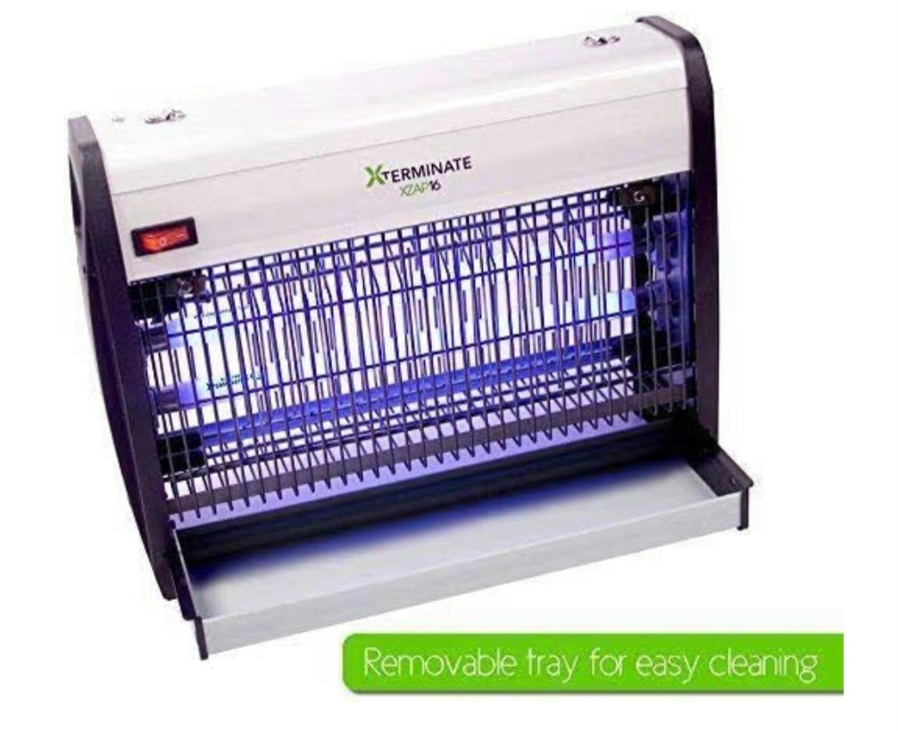 Xterminate XZAP16W Electric Fly Killer Zapper with Bright UV Bulbs, Cleaning Brush & Hanging Chain Included, Wall Mountable, Free Standing or Ceiling Suspended Kills Flies, Bugs, Mosquitoes and Wasps