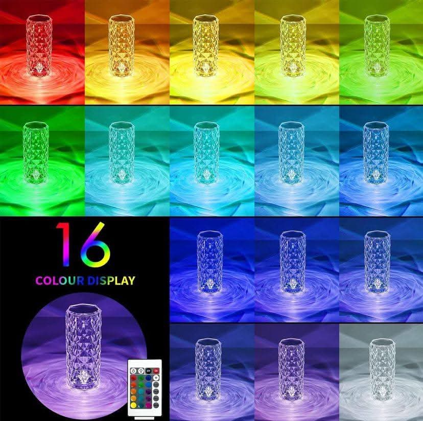 16 Colour LED Crystal Table Lamp Diamond Rose Night Light Touch & Remote USB