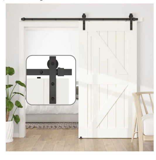 SANKEYTEW 213cm/7ft Sliding Door Kit,Single Wood Barn Door Sliding Kit,Heavy Duty Sliding Barn Door Kit,Black Sliding Door Track