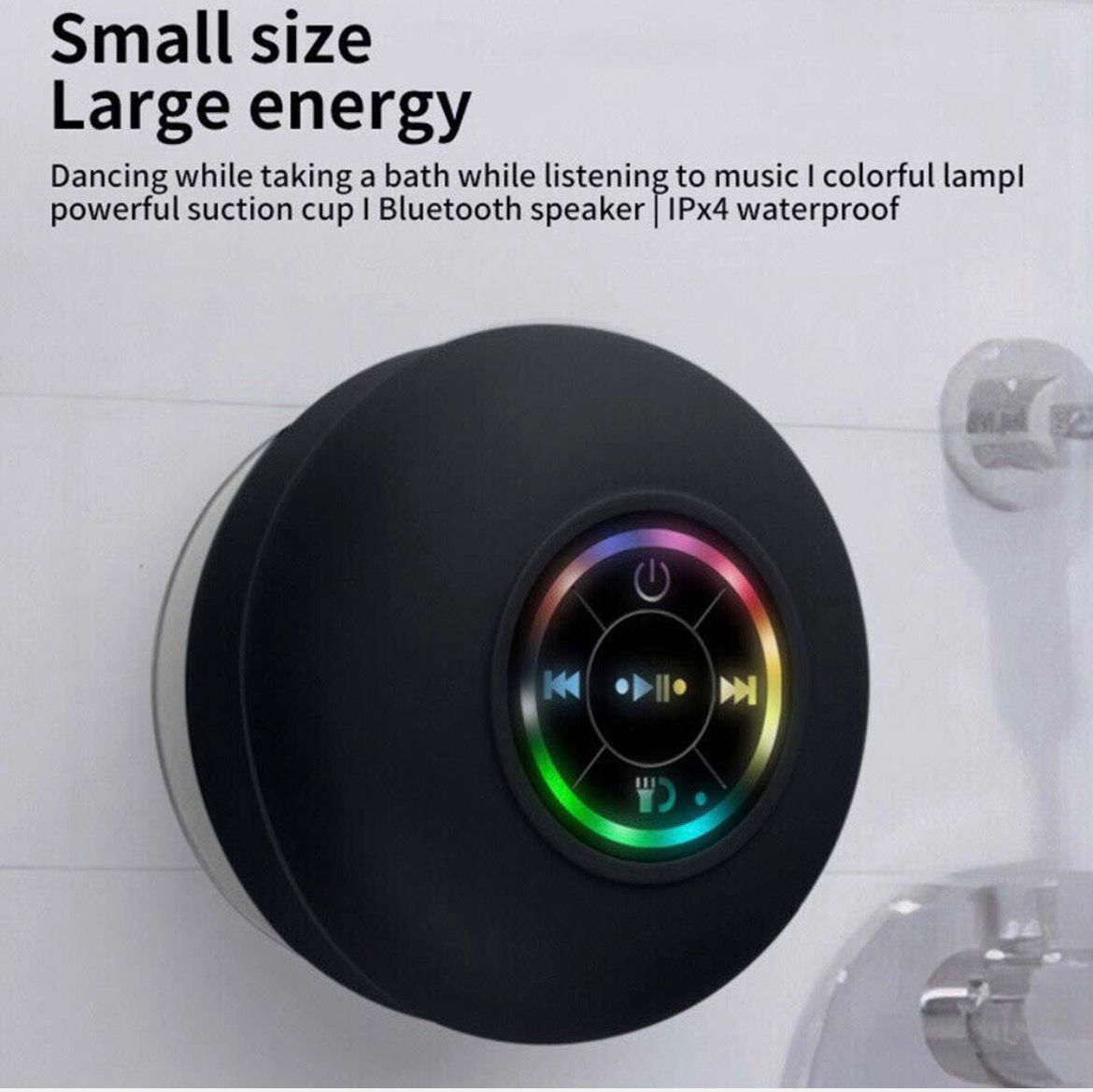 Bluetooth Waterproof Sucker Speaker with Built-in Mic & LED Light