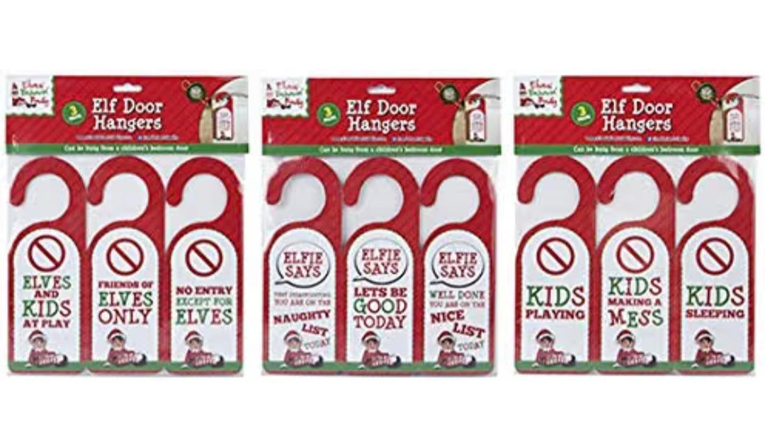 Elves Behaving Badly Elf Door Hanger, Red/White Pack of 3