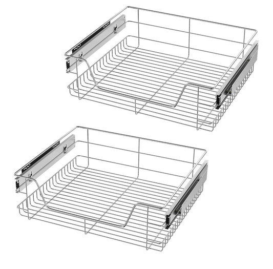 VELPAX 2x Pull Out Telescopic Kitchen Drawer,60cm Wide Cabinet Slide Out Wire Storage Drawers,30kg load capacity,for Kitchen, Pantry, Bathroom Cabinets, Base Larder
