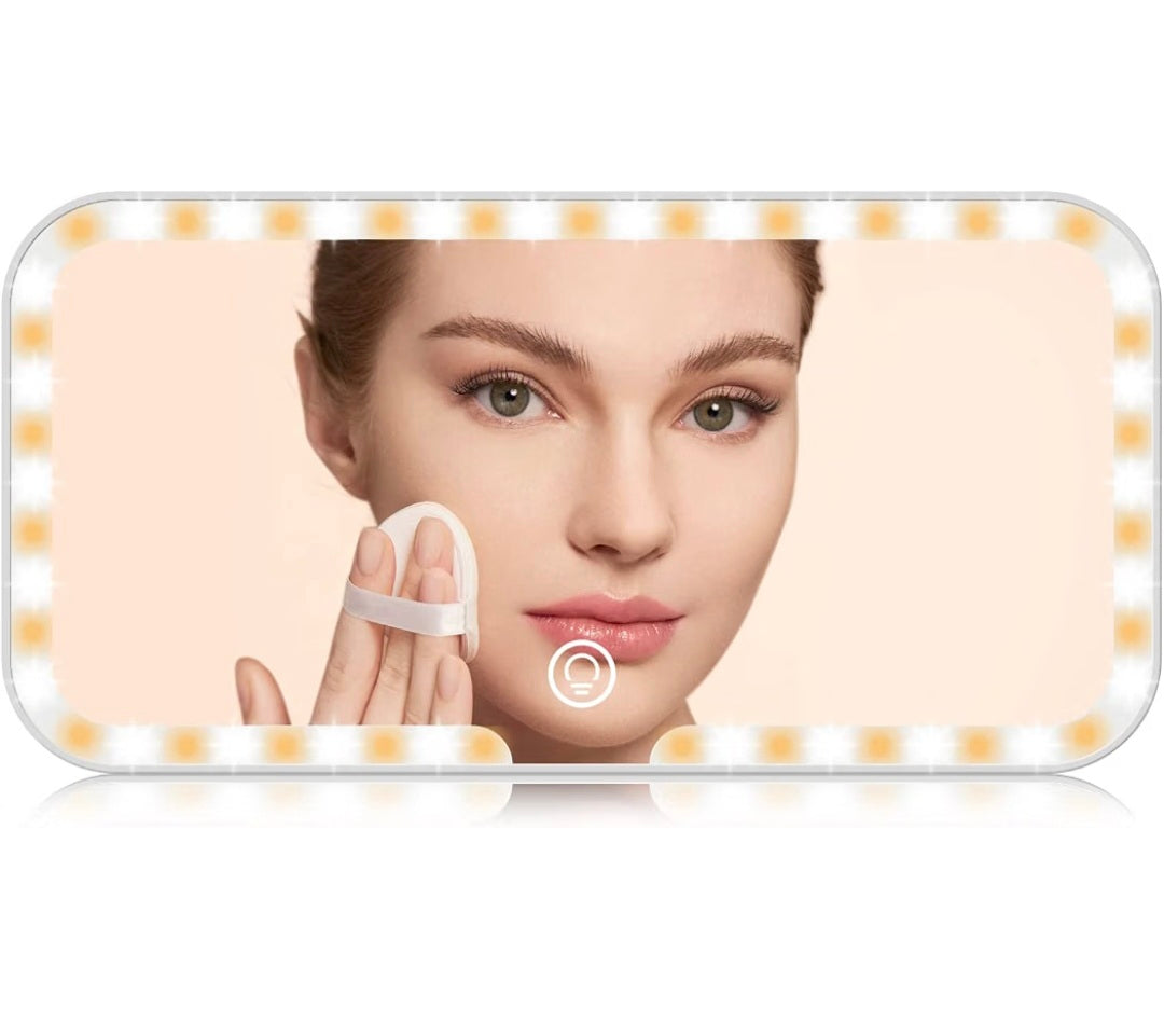 Vanity Mirror with 3 Color Temperatures LED Lights, Rechargeable Sun Visor Touch Control Dimmable Car Mirror