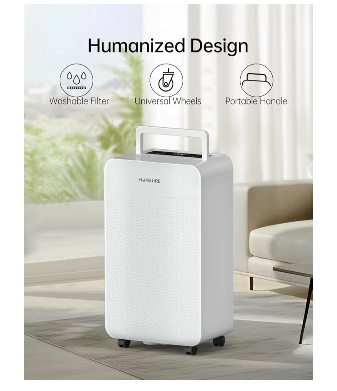 HUMSURE Dehumidifier For Basements, 30L/Day Large Dehumidifier with Drainage Hose, 5.3L Water Tank, 24 Hour Timer, Automatic Defrosting & Child Lock