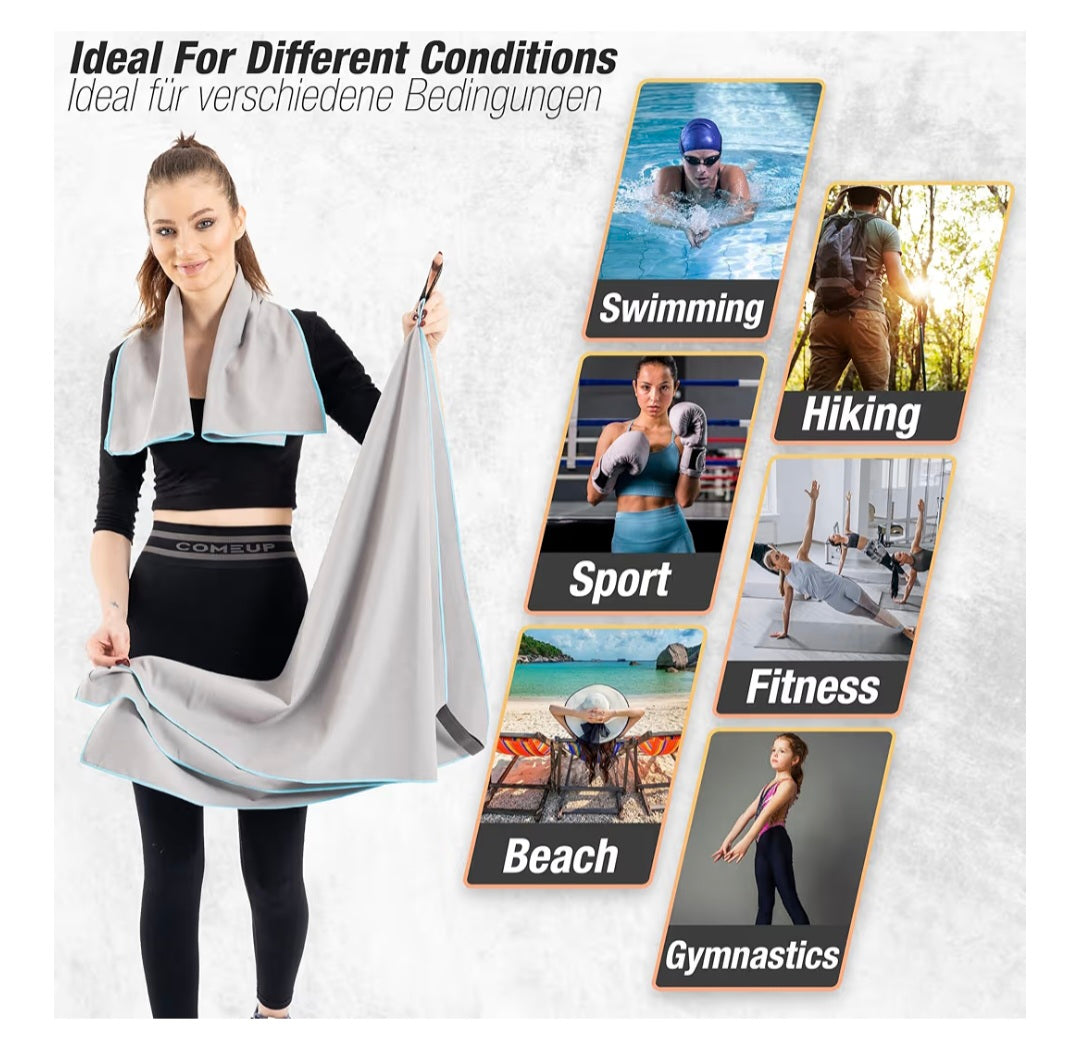 Microfiber Gym & Travel Towel Set of 2 Size in 1 Pack (XL + S) - Camping Towel - Sports & Beach & Yoga Towel- Quick Dry Towel - Super Absorbent (Grey)