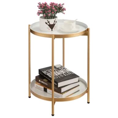 HollyHOME Round Side Table Metal End Table, 2-Tier Tray Snack Table Coffee Table Tea Table Nightstand Sofa Table for Living Room Bedroom Balcony Patio, 3 colours