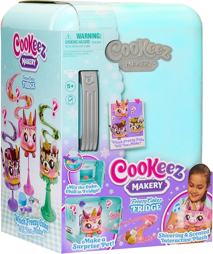 Cookeez Makery Freezy Cakez Mix & Decorate your plush best friend! Place your cake mix in the freeze And Be Amazed When A Scented, Shivering, Interactive Plush Friend comes out