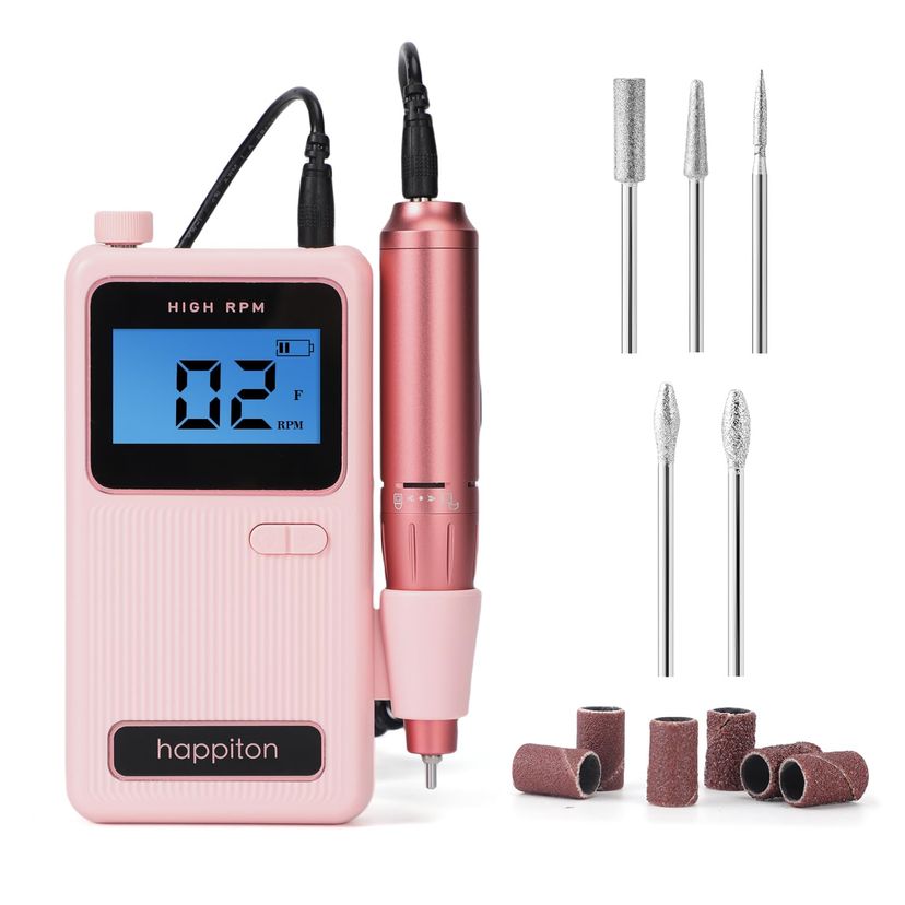 Electric Nail Drill 50,000 RPM Rechargeable Cordless LED Display Kit for Manicure & Pedicure - Pink