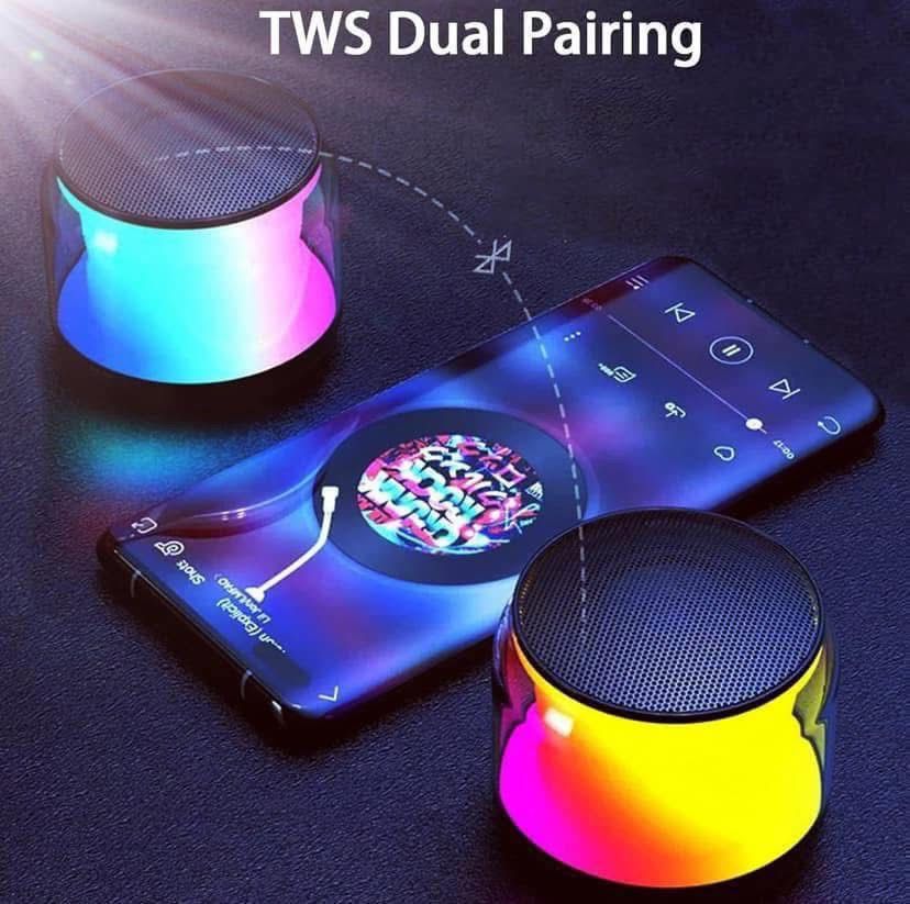 Portable Bluetooth Speaker, Mini Wireless Speakers Bluetooth 5.0 Outdoor Speaker with RGB LED Light, TWS Dual Pairing, TF Card Play Support, Party, Camping, Travel (Multicolour)