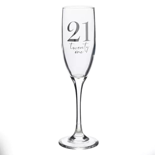 Birthday Champagne Flute Glass with Silver Detail In Luxury Gift Box- 21