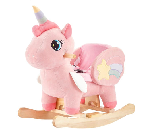 FUNLIO Unicorn Baby Rocking Horse, Pink Fairy Unicorn Rocking Horse for Toddlers 6 Months to 3 Years, Stuffed Ride-on Animal Rocker, Easy to Assemble, CPC & CE Certified