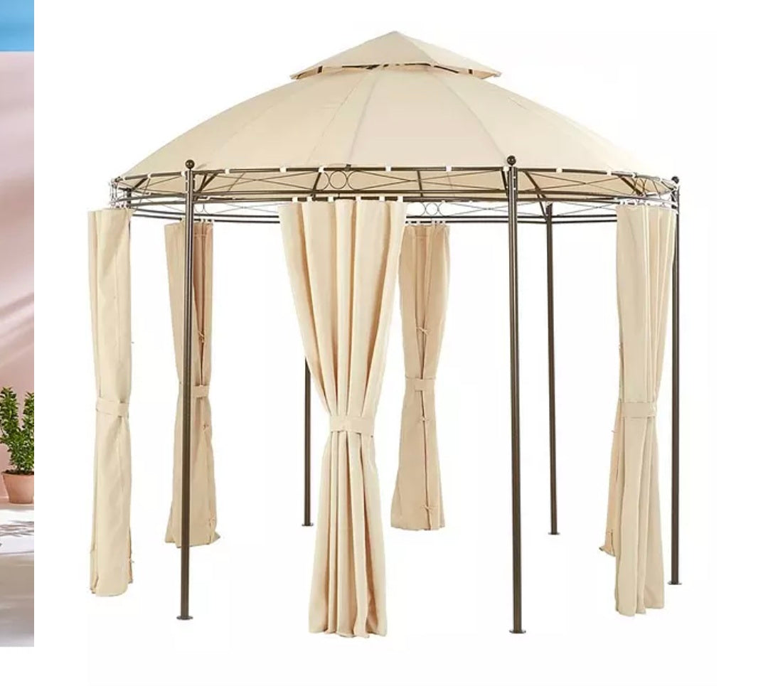 3m Round Steel Showerproof Gazebo With Sides - Sturdy Steel Frame